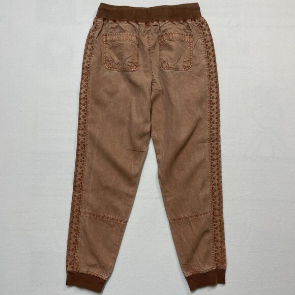 SUNDANCE Women's S Rust Cotton Pull On Pants Drawstring Jogger Embroidered Panel - Picture 2 of 5